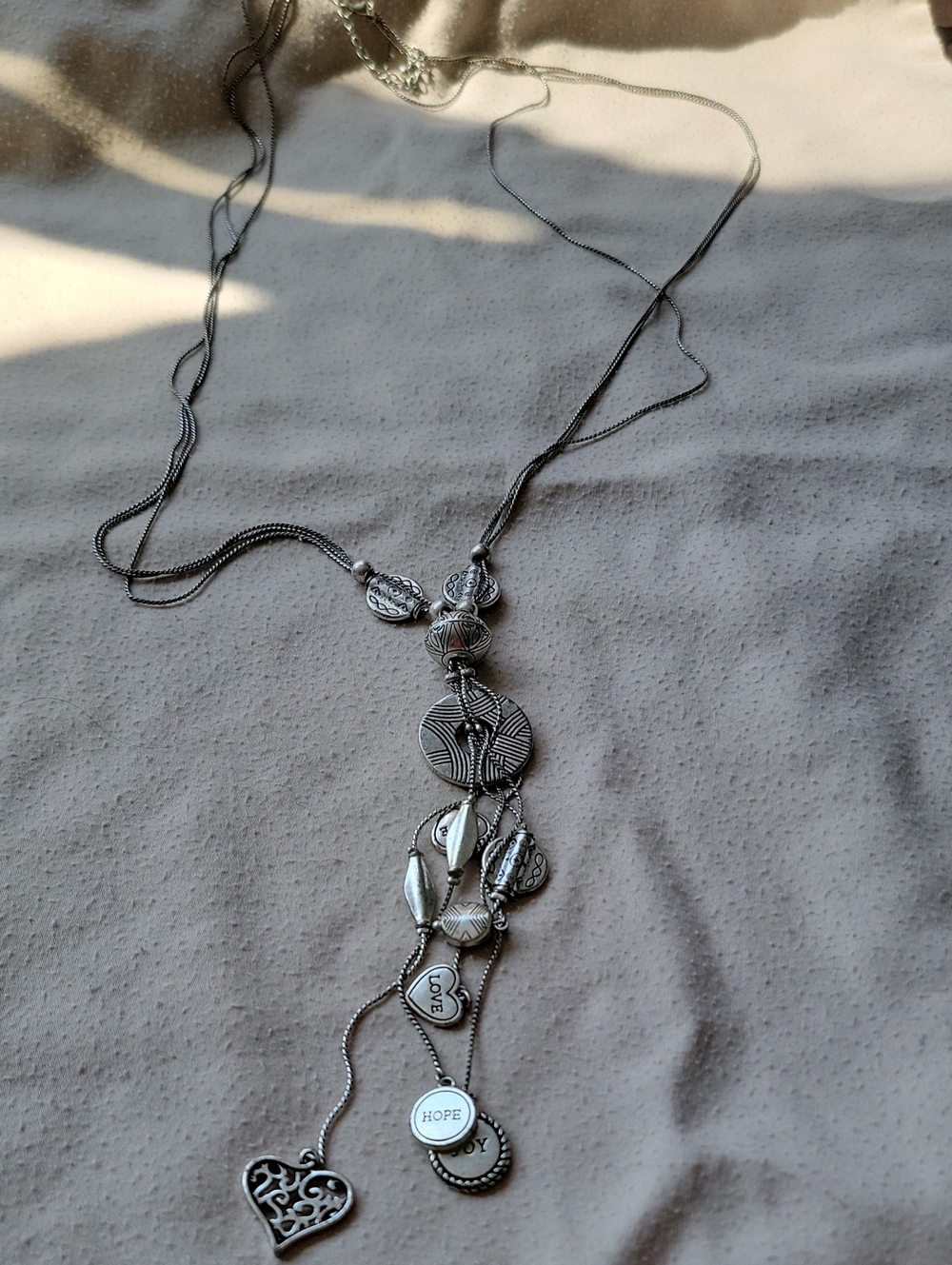 Silver-Tone Multi-Charm Pendant Necklace - Hope & Love Accents